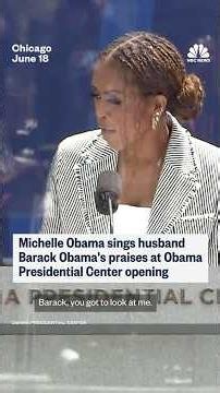 Michelle Obama sings husband Barack Obama's praises at Obama Presidential Center opening