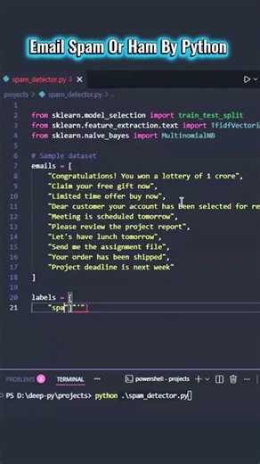Check Email Spam (99% Accuracy) with Python | Quick Python Machine Learning Project #shorts