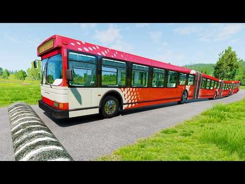 SCHOOL BUS, LONG BUS, TRUCKS Vs MASSIVE SPEED BUMPS - BeamNG.Drive