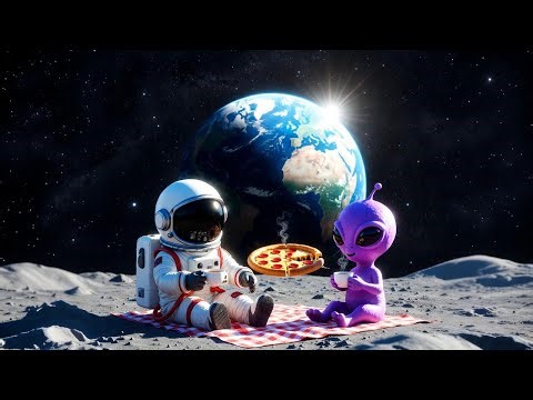 Moon Picnic with Alien 👽🚀 | Astronaut & Cute Alien Eating Pizza on the Moon 🌍🍕