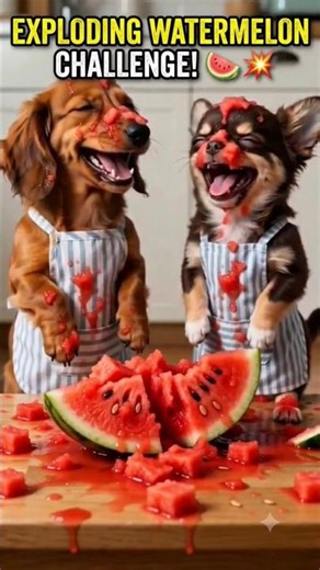 ​🍉 Cute Dogs vs Watermelon: Epic Rubber Band Challenge! 💥 | Funny Dog Video #cartoon #funny