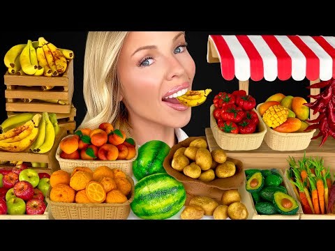 ASMR MUKBANG, Miniature Food, Tiny Fruits, Potatoes, Mango, Watermelon, Green Apples, Mini Market 먹방