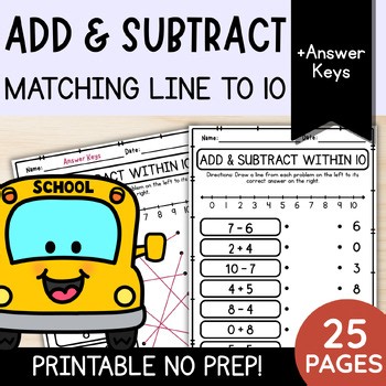 Addition and Subtraction Within 10 Matching Line with Number Line | First Grade