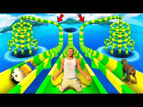 SHINCHAN AND FRANKLIN FOUND MULTI RING PIPES WATER SLIDE PRIZE CHALLENGE IN GTA 5