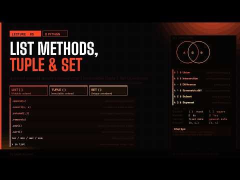 L5— Python List Methods, Tuple & Set | append, extend, insert, pop, Set Operations & Immutability