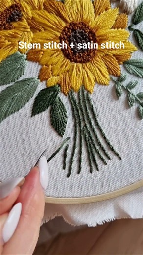 Final touches to sunflower bouquet embroidery🌻 #embroidery #tutorial #diy #handmade #art #craft
