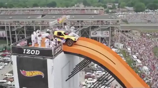 When stunt driver Tanner Foust launched off a 27 meter ramp and flew 101 meters, setting a world record for the longest car jump.