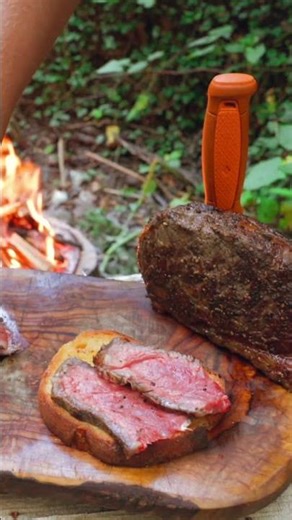 Juicy Steak Sandwich Cooked Over Open Fire | Outdoor Cooking