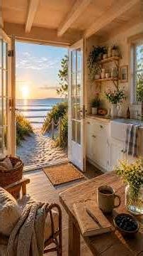 Cozy Beach Cottage at Sunrise 🌊 Ocean Waves Ambience | Peaceful Escape for Relaxation, Sleep, Study