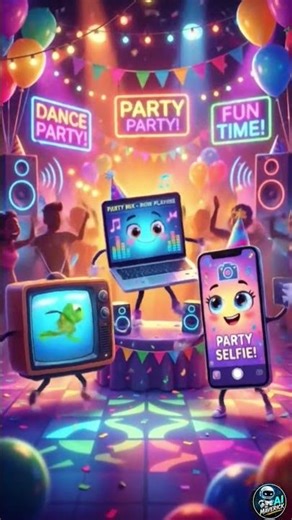 mobile and TV and laptop party