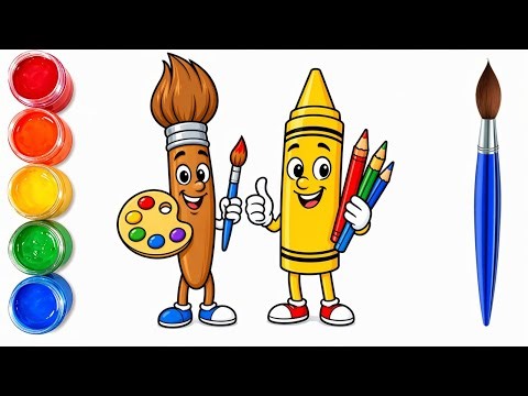 How to draw easy brush and crayons with cute smile | easy drawing step by step for kids 