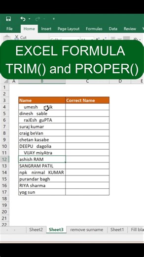 Excel TRIM() & PROPER() Formula ✨ | Fix Messy Names in Excel #exceltips #datacleaning #officehacks