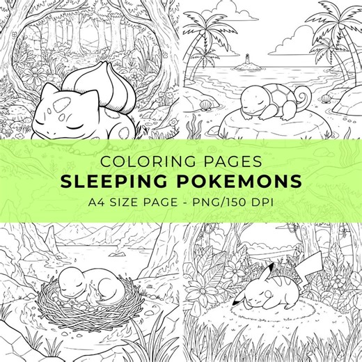 Sleeping Pokemon Inspired Coloring Page- A4- (digital Download) - Etsy