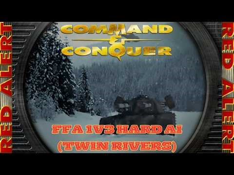 Command And Conquer Red Alert Skirmish FFA 1V3 Hard (Twin Rivers) RTS Soviet Gameplay PC