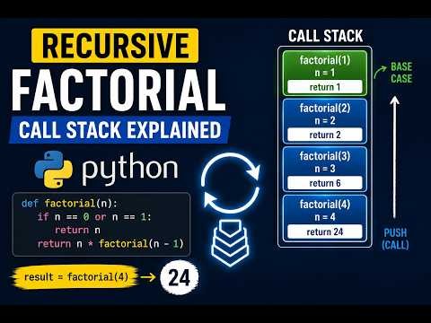 14 Recursion Explained Visually | How Recursive Factorial Works | Call Stack Tutorial | Python
