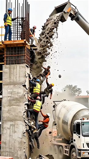 Workers FIGHT to Survive as Concrete Overflows Out of CONTROL! #fail #construction #work#engineering