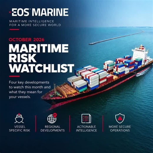 MARITIME RISK WATCHLIST | OCTOBER 2026 Four key areas on our radar: the Strait of Hormuz, Black Sea, Red Sea & Gulf of Aden, and Gulf of Guinea. Maritime risk is constantly evolving. Understanding… | EOS Marine – Part of EOS Risk Group