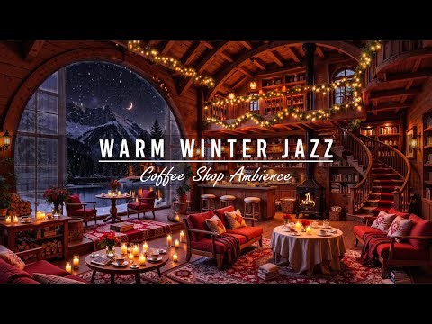 Crackling Fireplace & Warm Jazz Music for Work⛄Winter Coffee Shop Ambience ~ Smooth Piano Jazz Music