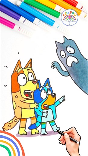 How to Draw Bluey | Scared Bluey and Chilli Drawing Simple 🌈 🐶 #bluey #howtodraw #halloween
