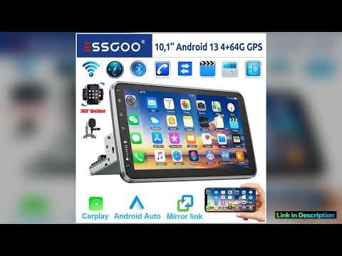 ESSGOO 10 Android 13 464G Wireless Carplay Android Auto Car Stereo Radio Single 1 DIN GPS Nav Bluet