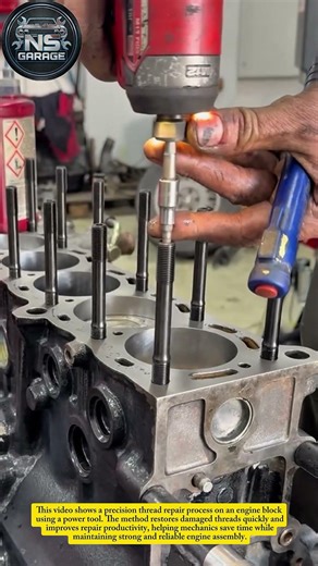 Engine Block Thread Repair with Power Tool | Precision Automotive Restoration#tools #mechanic#usa