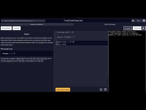 FreeCodeCamp - Python Project - Step 3 to 8 - Build a Bill Splitter