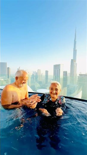 ❤️ Dadi Ji Sky Pool First Time 🇦🇪