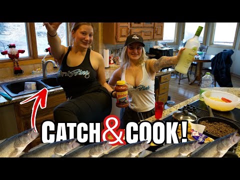 Ice Fishing In A BLIZZARD For A Tasty GOURMET MEAL!!! (Catch & COOK!!)