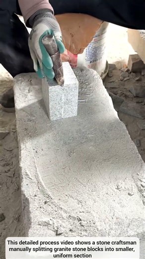 The Process of Dividing Stone Cubes Manually