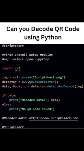 Save it ✔️ .... Share it 🚀 Python code to Decode QR Code #python #pythonprogramming