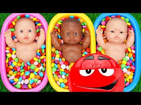 4 Minutes Satisfying with Full of 3 Rainbow BathTubs Candy with M&M's & Magic Slime Cutting Video