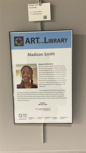 Plano Library 📚 Plano, TX on Instagram: "On Exhibit at Harrington Library: Madison Smith Madison D. Smith is a student at Harding University, Searcy AR. She is a graduate of Dallas Christian High School in Mesquite TX. She is a member of the National Honor Society and was the 2023 Salutatorian. She has donated over 100 hours of volunteer time to people of all ages at churches and nursing homes in and around our community. She has also devoted time to lead Bible studies and tutoring sessions wit