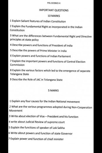 Political Science 2nd Year Important Questions