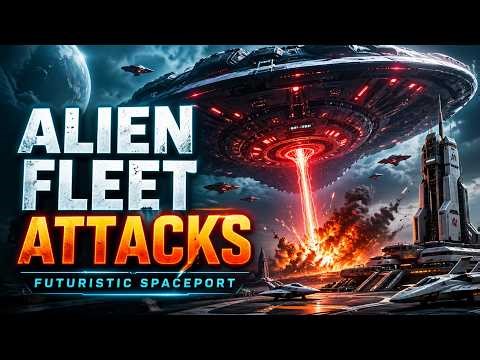 Alien Fleet Attacks a Futuristic Spaceport | Sci-Fi AI Cinematic