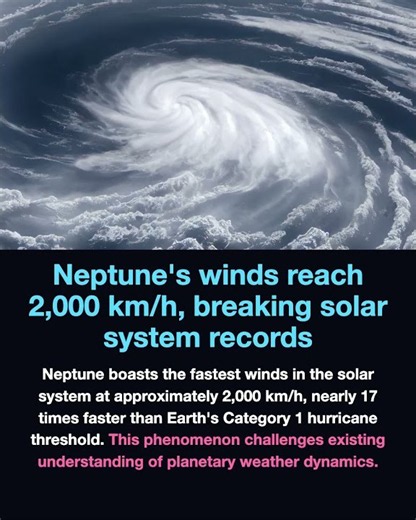 Neptune's winds reach 2,000 km/h, breaking solar system records