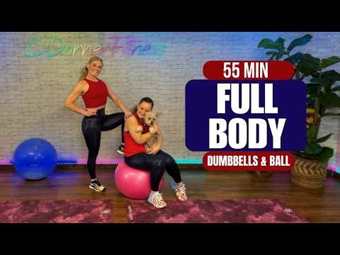 Super Sweaty - 55 Minute- Full Body Workout with Dumbbells & Ball