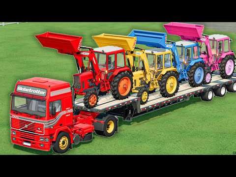 Mini Tractors With Colors - FRONT LOADER TRANSPORT WITH BIG TRUCKS | Farming Simulator 22