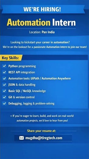 Automation Internship 2026 | Work From Home Jobs Python RPA Intern Hiring#freshersjobs