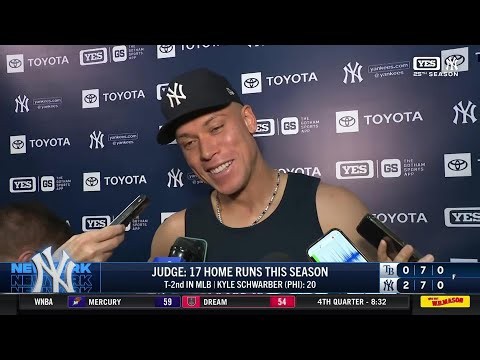 Aaron Judge joins the media gollowing his walk-off home run vs. Tampa Bay