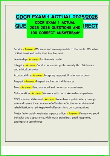 CDCR EXAM 1 ACTUAL 2025 2026 QUESTIONS AND 100 CORRECT ANSWERSpdf video
