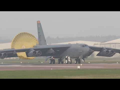 2 B-52 Stratofortress Deploy Parachutes at RAF Fairford with ATC Audio