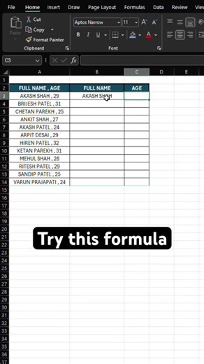 Get name and age in separate columns with TEXTSPLIT forumula in Excel #excel #exceltips