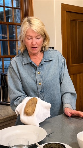 Martha Stewart makes smashed baked potato with creme fraiche
