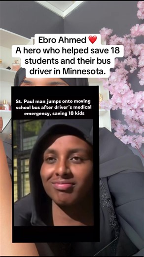 Ebro Ahmed acted quickly when a school bus driver had a medical emergency in St. Paul, Minnesota. He jumped aboard and stopped the bus, helping keep 18 students and their driver safe. A true hero—may Allah reward him for his courage. ❤️🤲 #EbroAhmed #MinnesotaHero #StPaul #EverydayHero #GoodNews