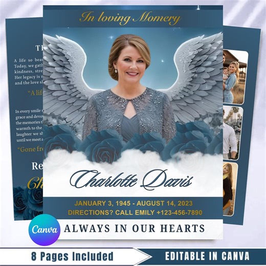 Green Funeral Program Template Canva Editable Memorial Program Minimal Printable Order of Service Instant Download Obituary - Etsy