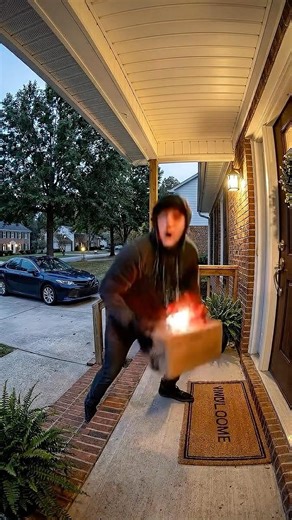 He stole the package… then it exploded in smoke 😳 #doorcam #karma #caughtoncamera