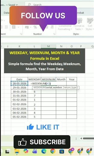 Date, weekday, weeknum, month, year formula in excel🔥 | weekday function | count weekdays in excel