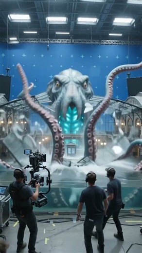 BTS: A Giant Bioluminescent Kraken Destroys a Flooded Railway Station 🐙⚡ #behindthescenes #aivideo