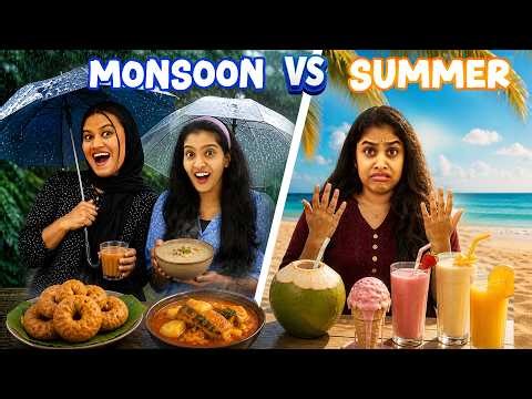 SUMMER VS MONSOON FOOD CHALLENGE 🤩 | PULLOTHI