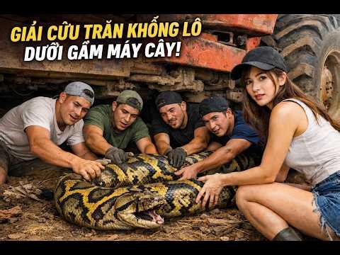 Giant Python Found Under Tractor! 5 Experts Risk Their Lives for Dramatic Rescue 😱🐍. #GiantPython